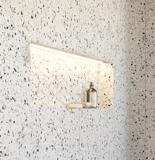 Terrazzo Allure™ Dalmatian Diamond Matte Flooring visualization by MILE®stone